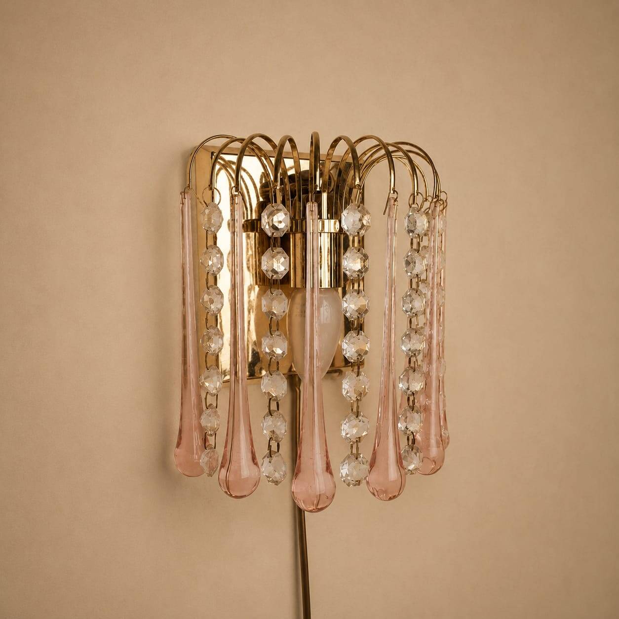 Set of 2 Hollywood Regency Murano glass wall lamps, 1970s