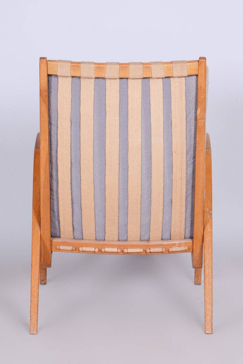 Mid-Century Czech Grey Armchair in Oak attributed to Jan Vanek, 1950s