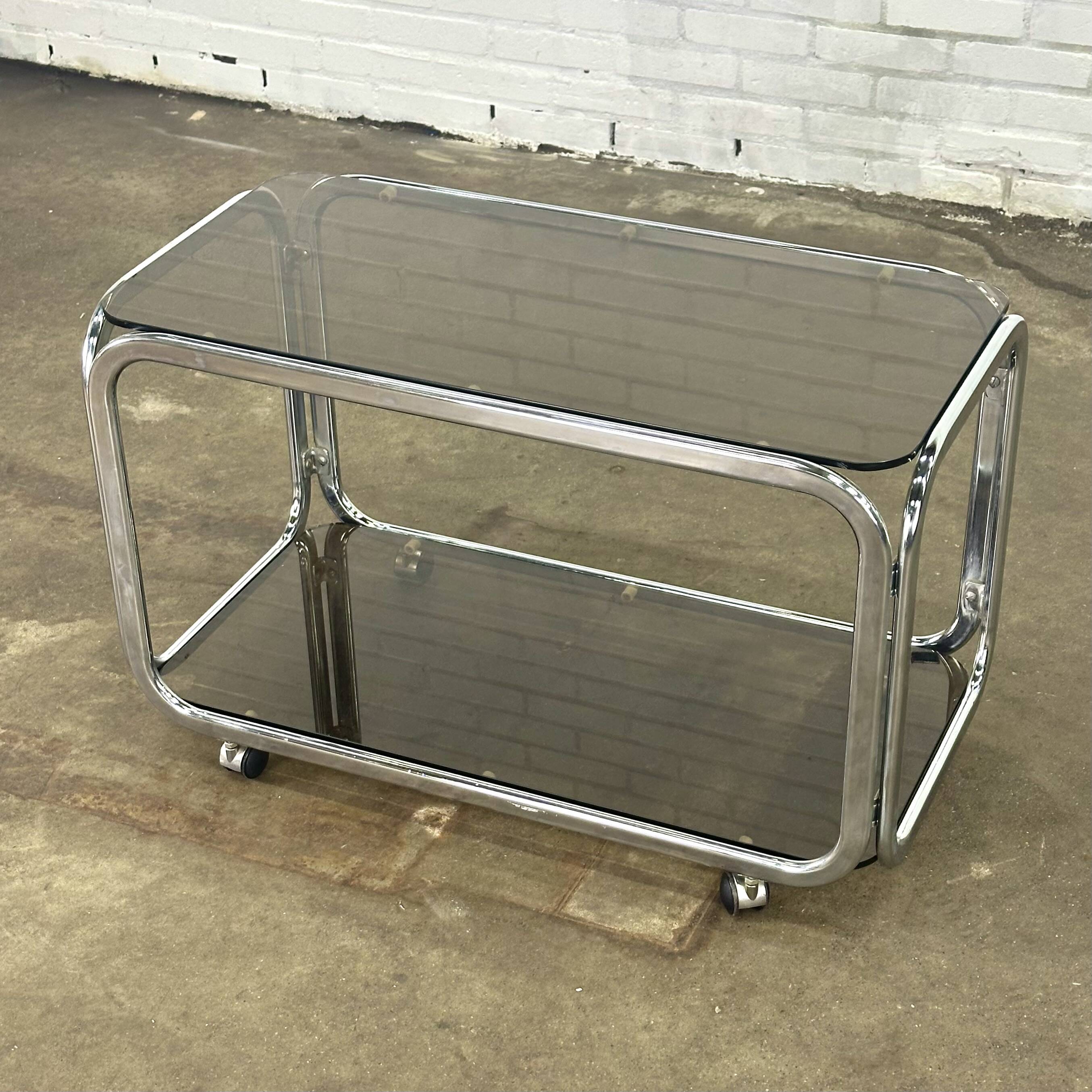 Table basse Space Age avec chrome et verre fumé