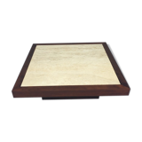 Coffee table year 70 wood and travertine