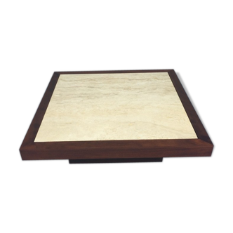 Coffee table year 70 wood and travertine