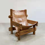 Vintage brutalist leather armchair 'Safari time'