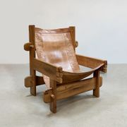 Vintage brutalist leather armchair 'Safari time'