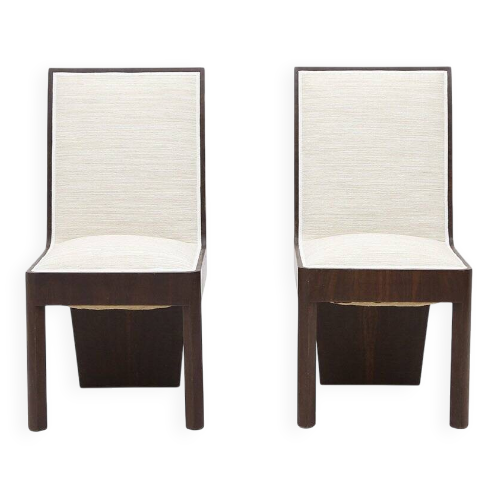 Set of heather wood and fabric chairs, 1940s.