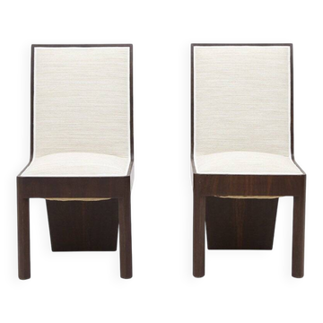 Set of heather wood and fabric chairs, 1940s.