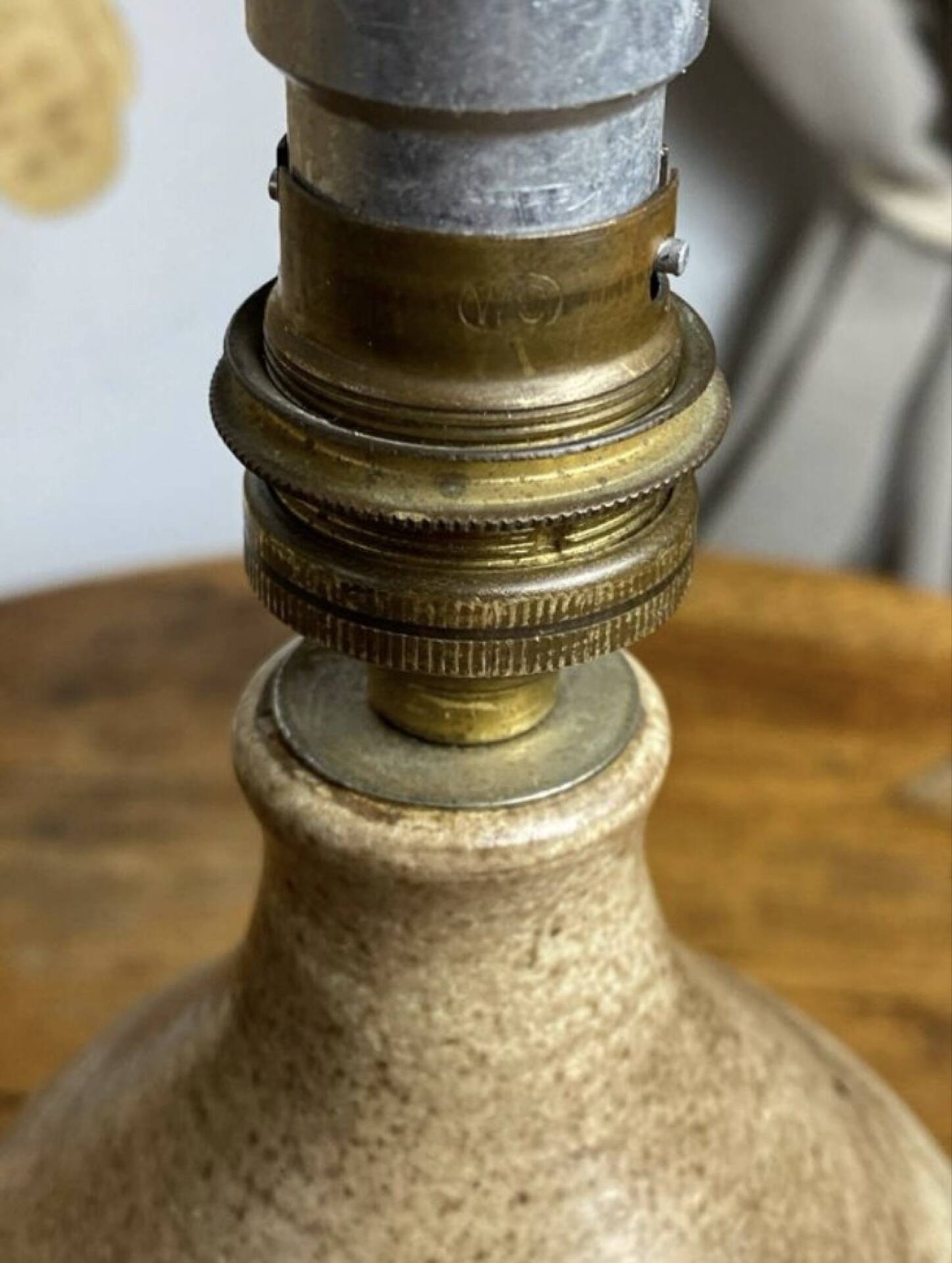 Stoneware lamp, wool lampshade