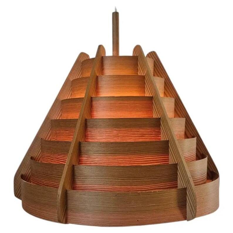 Rare Midcentury Large Wooden Pendant, Hans-Agne Jakobsson, Sweden, 1960s