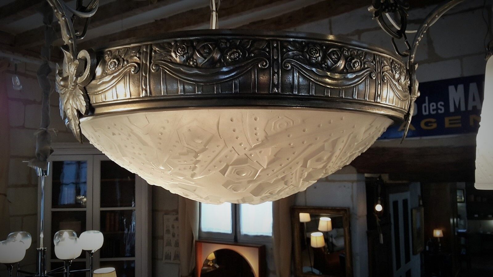 Chandelier Muller brothers Lunéville time Bowl Deco