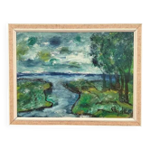 Original Swedish Oil on Panel – "River Landscape" by Stig Allan – Signed – Vintage and Framed – 68 × 53 cm (26.8" × 20.9")