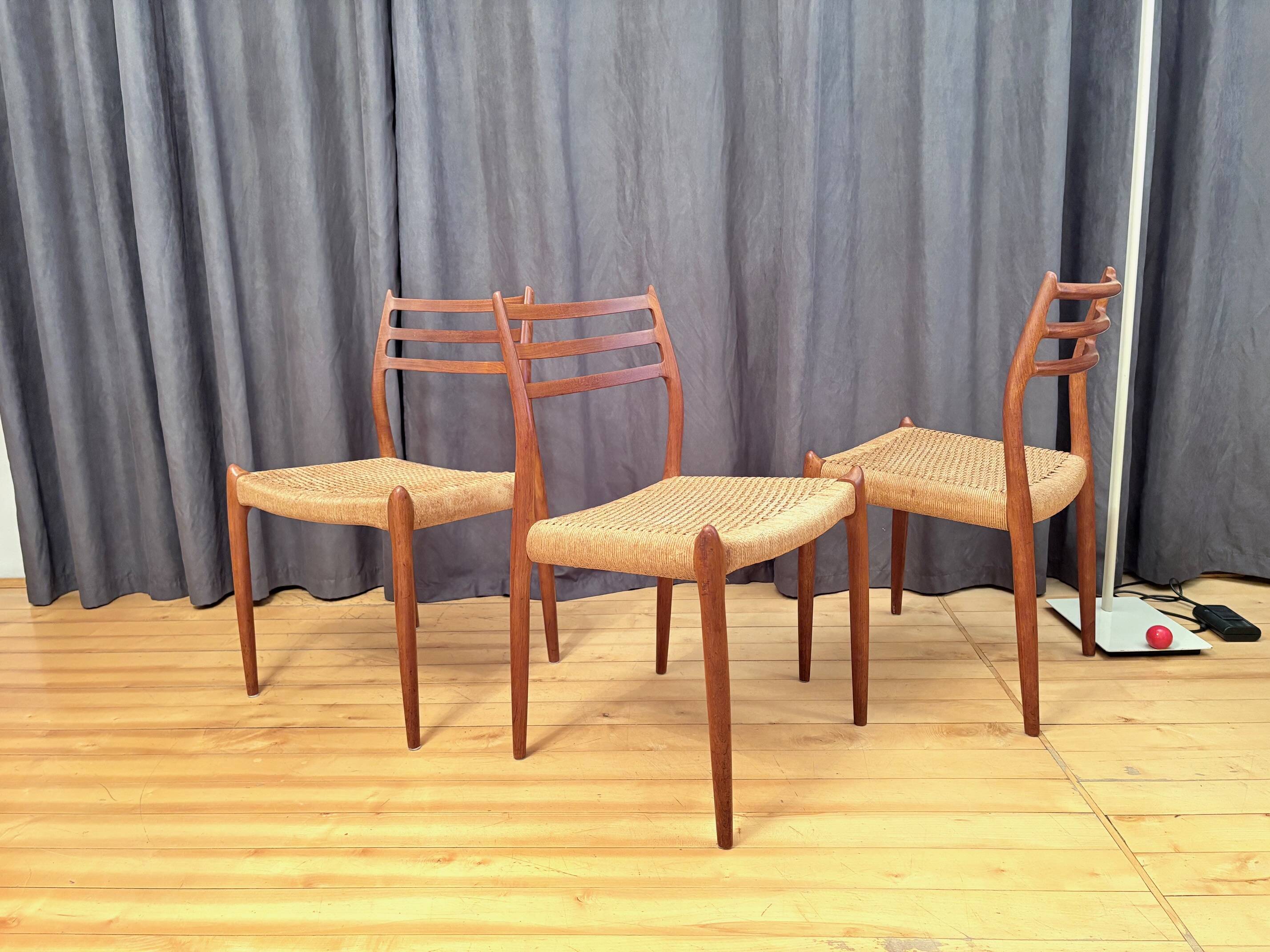 Set of three chairs, model 78, designed by Neils O. Möller, JL Møllers Møbe.
