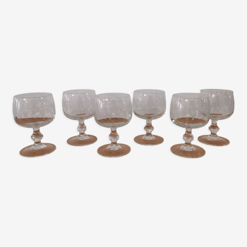 Set of 6 water glasses on feet, grape decoration and Luminarc vine shoot