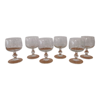 Set of 6 water glasses on feet, grape decoration and Luminarc vine shoot