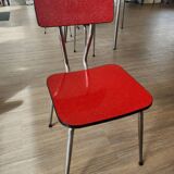 Vintage Lafague red formica set, 1 table, 6 chairs and 1 stool