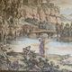Tapestry wall hanging framed antique scene at the edge of the water
