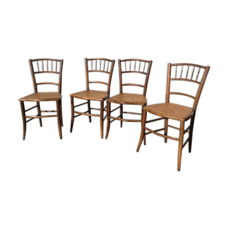 Suite of 4 chairs vintage wooden bistro and sitting cannage, circa 1960