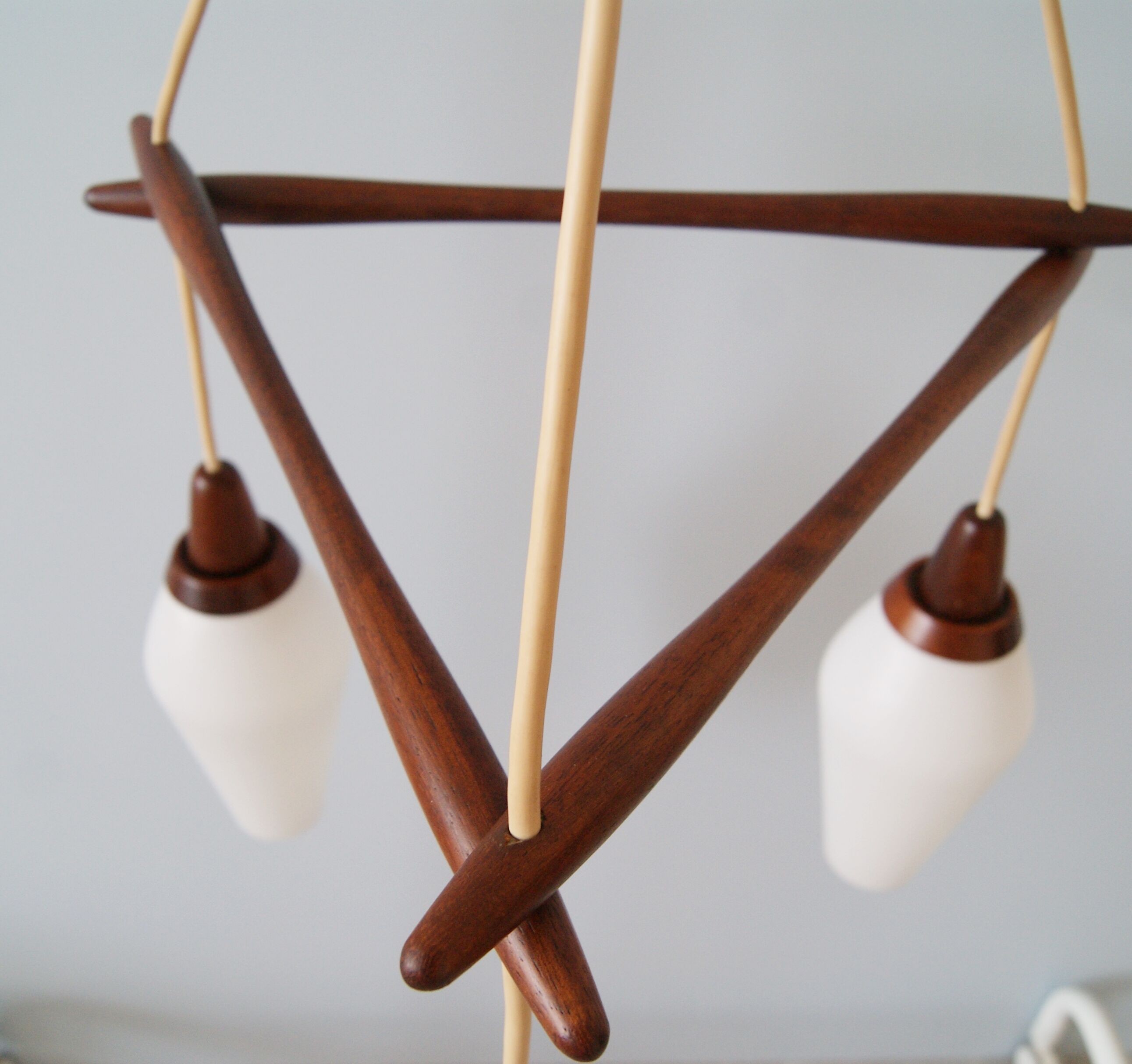 Danish teak hanging lamp three-flamed