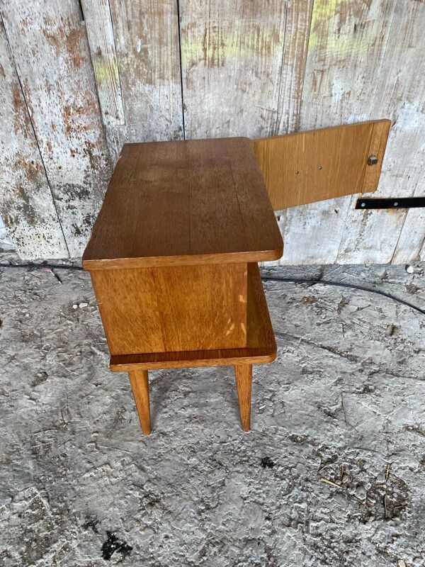 Chevet Table Nuit Bois Case avec Porte Années 60 Vintage #D506