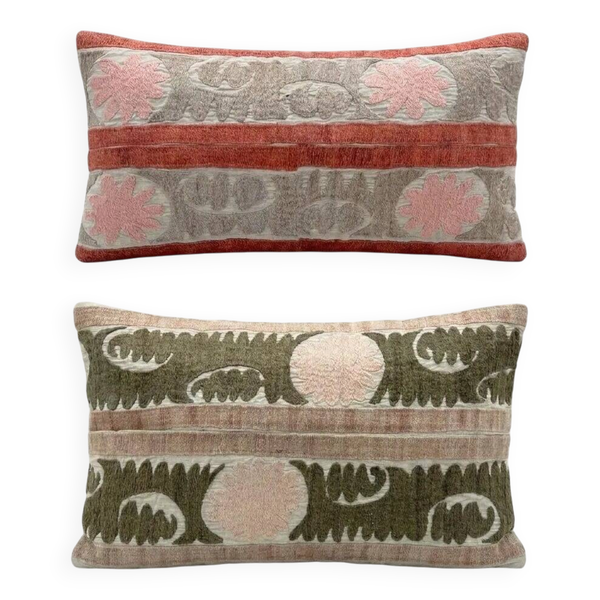 Set of 2 vintage embroidered cushion covers 33x61 cm