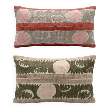 Lot de 2 housses de coussin brodées vintage 33x61 cm