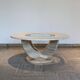 Table basse ronde travertin et vitre, Italie, 1970.