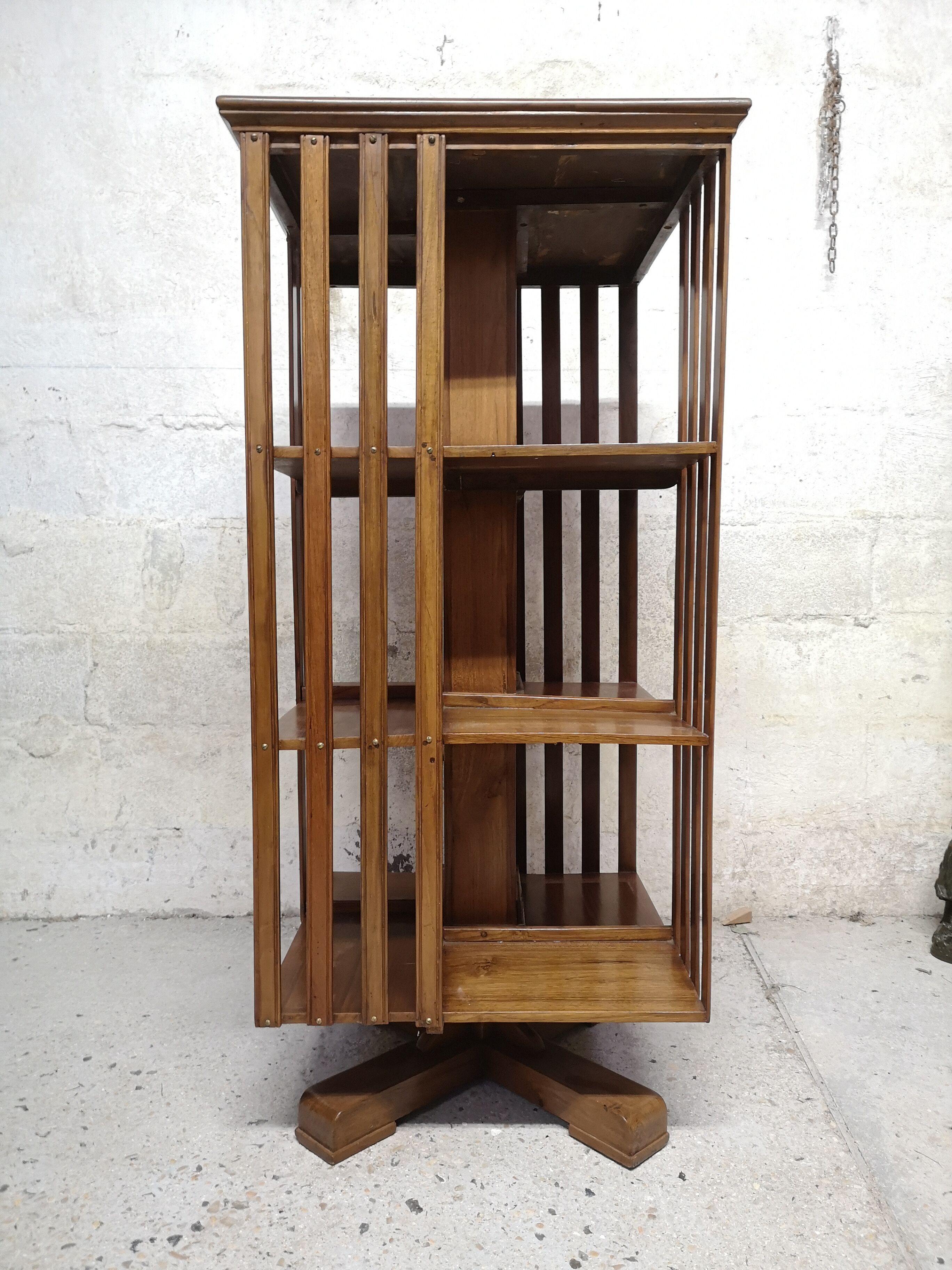 Old teak rotating bookcase