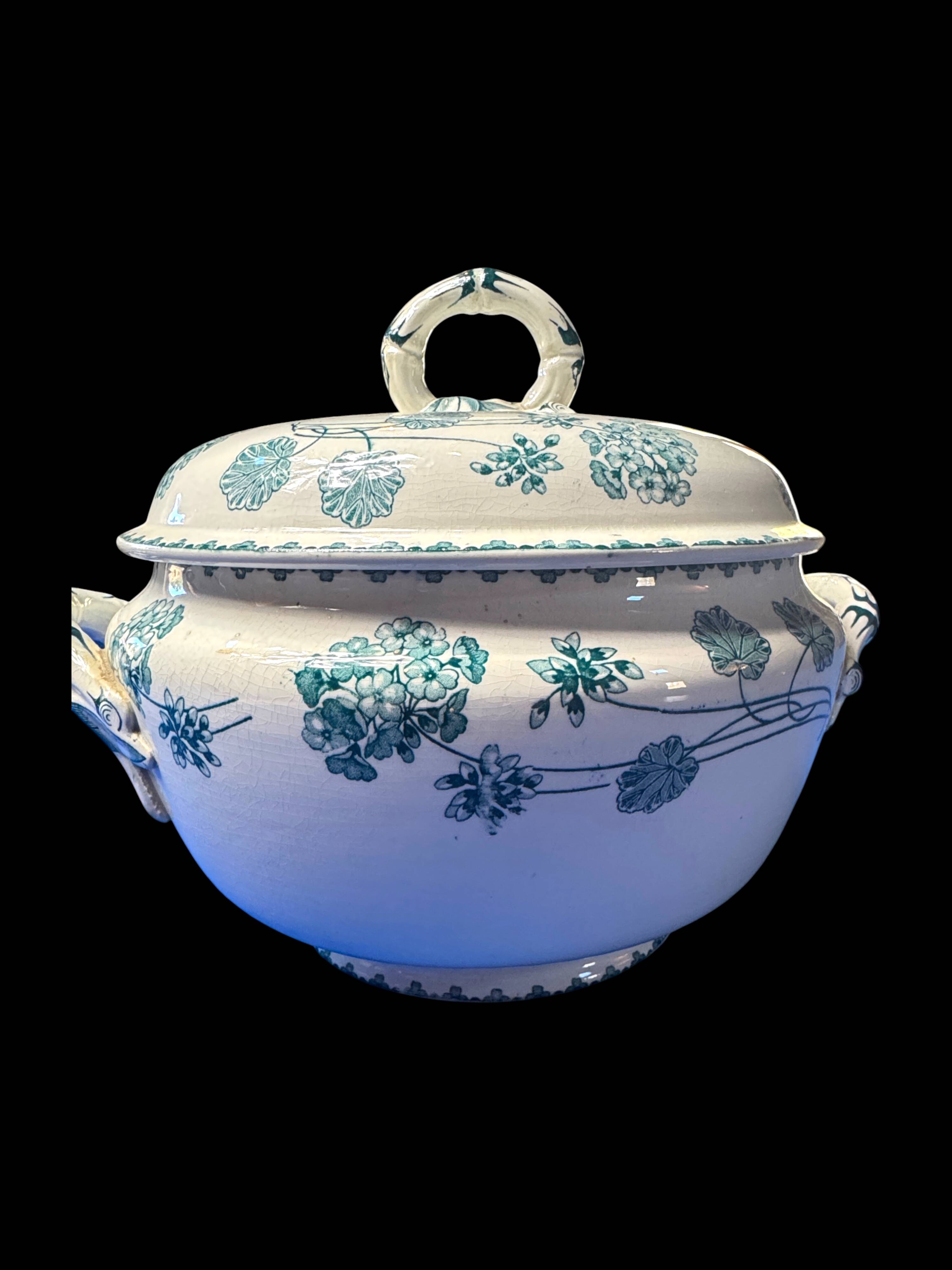 Antique Sarreguemines U&C soup tureen, geranium