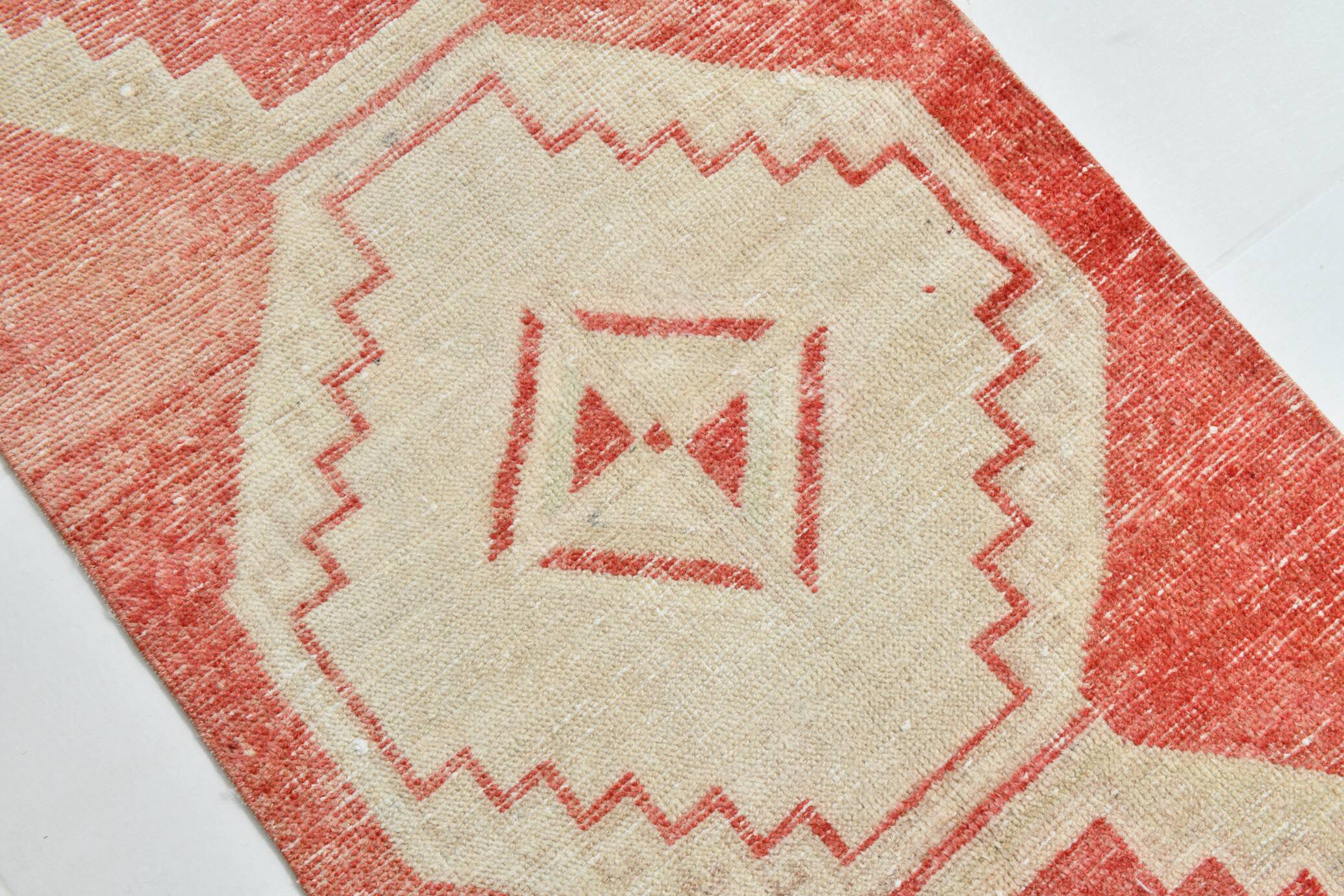 3x13 Vintage Soft Red & Beige Turkish Runner Rug, 77x379Cm