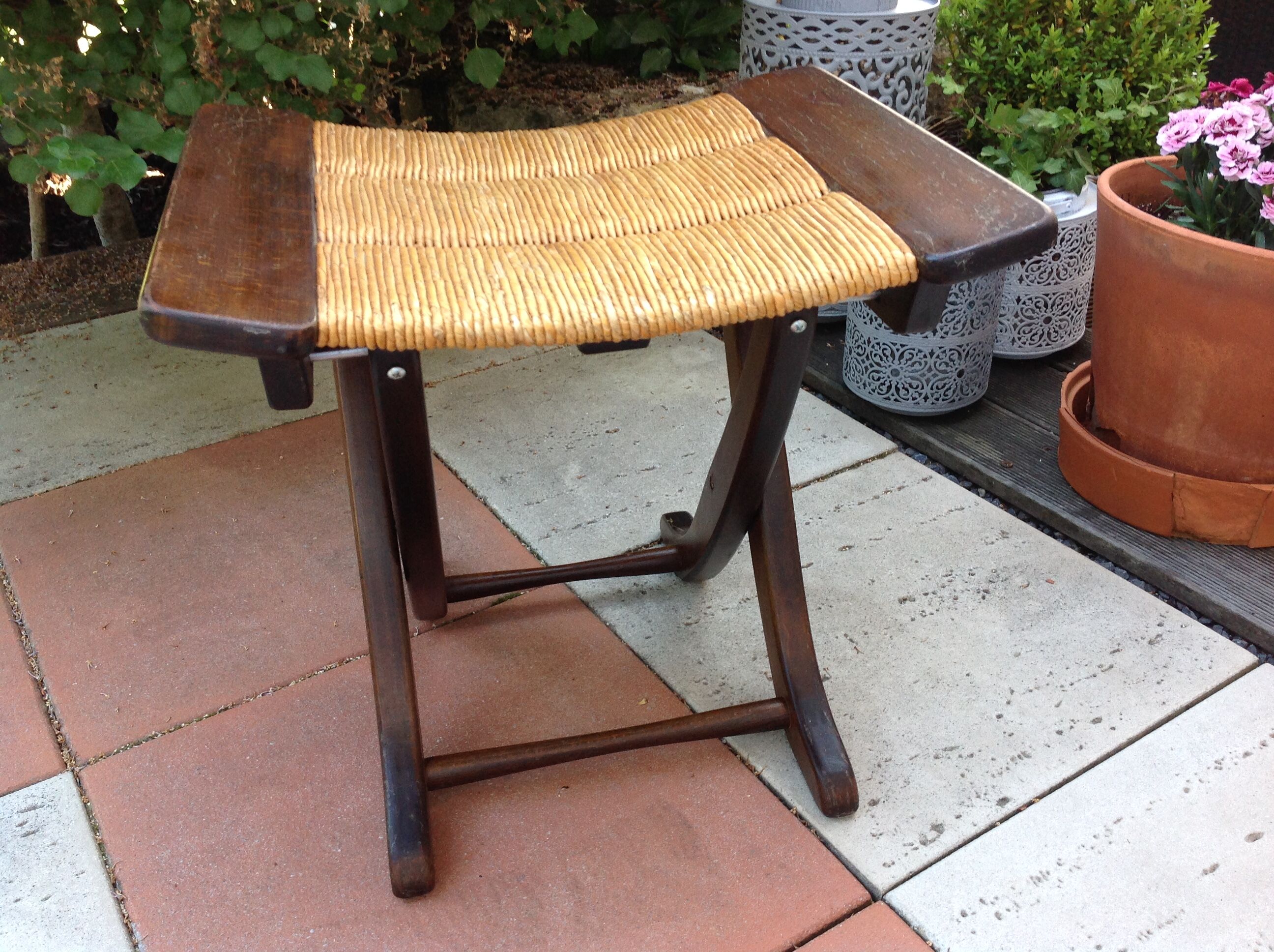 Tabouret  en bois paillé / vintage années 50-60
