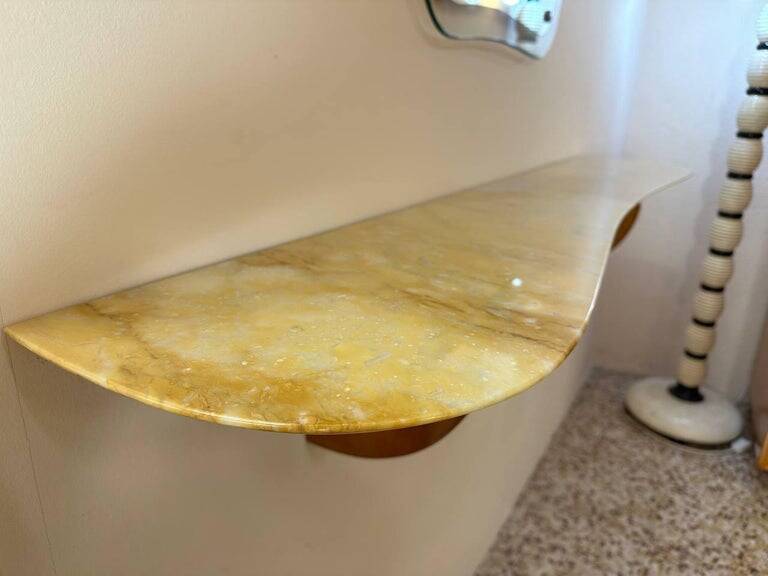 Italian Art Deco Console in Cherry Wood and Siena Marble by Paolo Buffa, 1940s