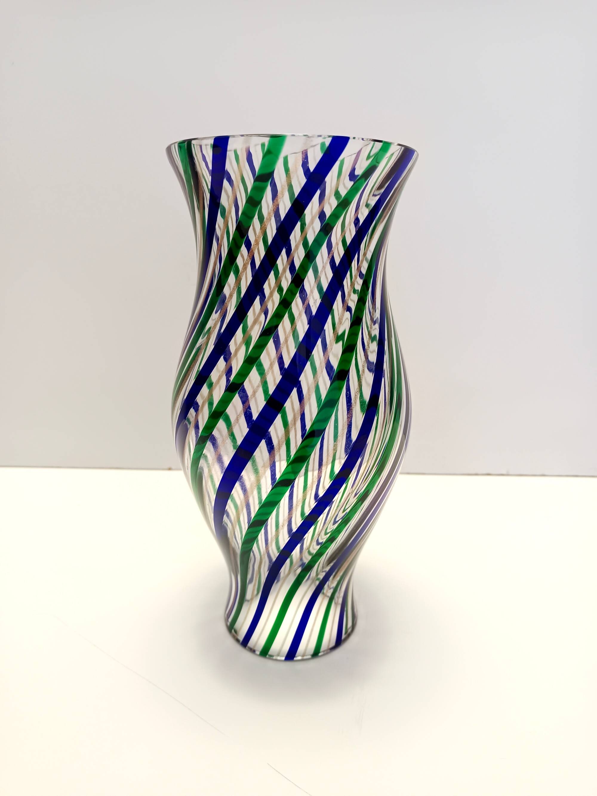 Green, Blue, Bronze and Clear Murano Glass Vase by Irene Paolo, Italy 1990s