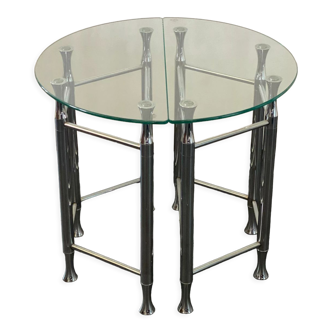 Convertible Round Glass and Chrome Side Tables