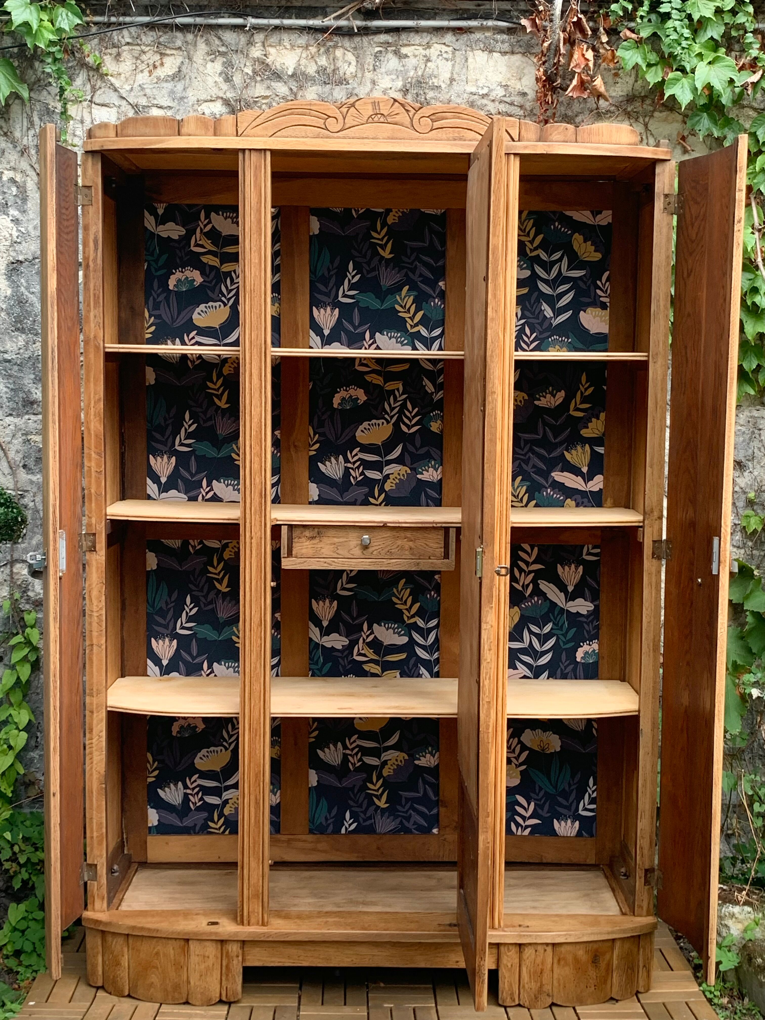 Parisian art deco wardrobe solid raw oak 1930