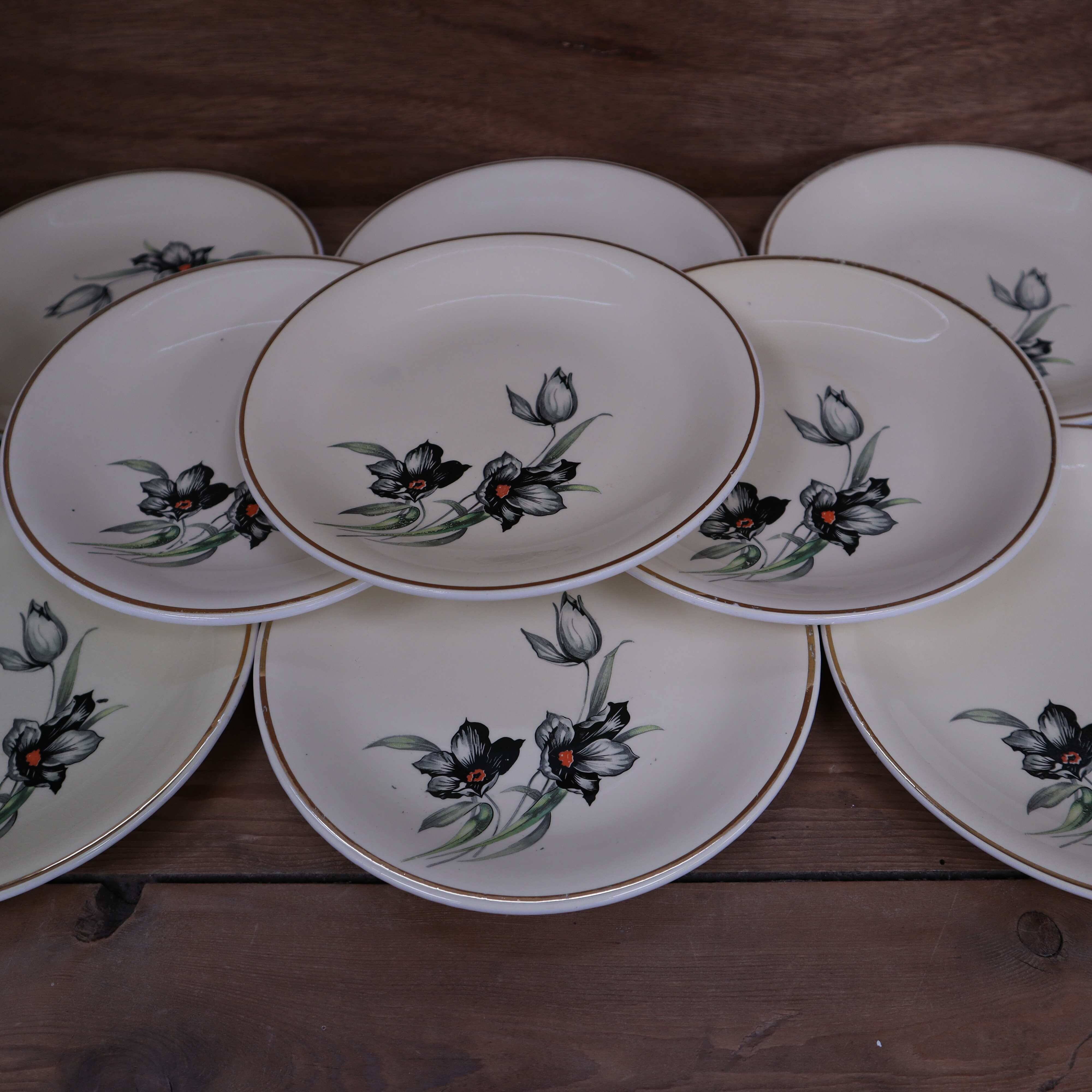 12 dessert plates, Tulips model, Céranord St Amand