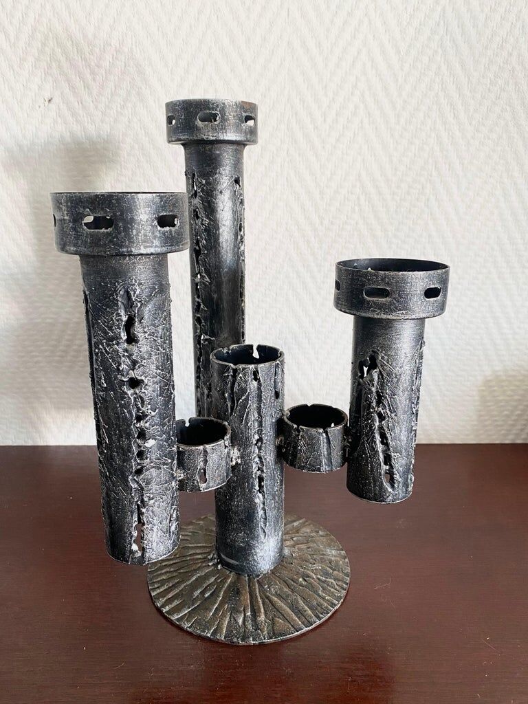 Mid-Century Modern Brutalist Iron Candleholder, Candlestick