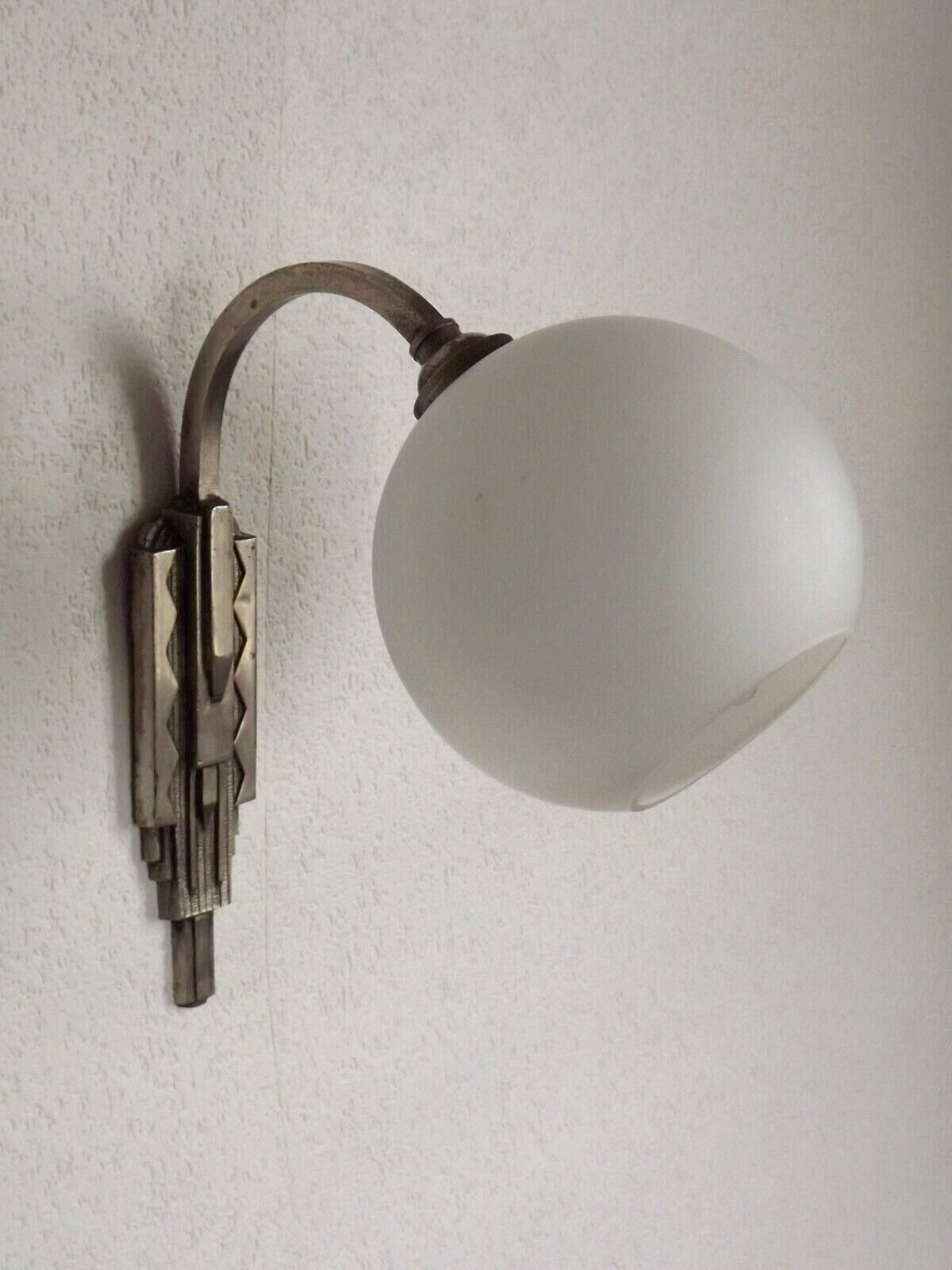 French art deco wall sconce silver metal with opaque glass ball shade 4101