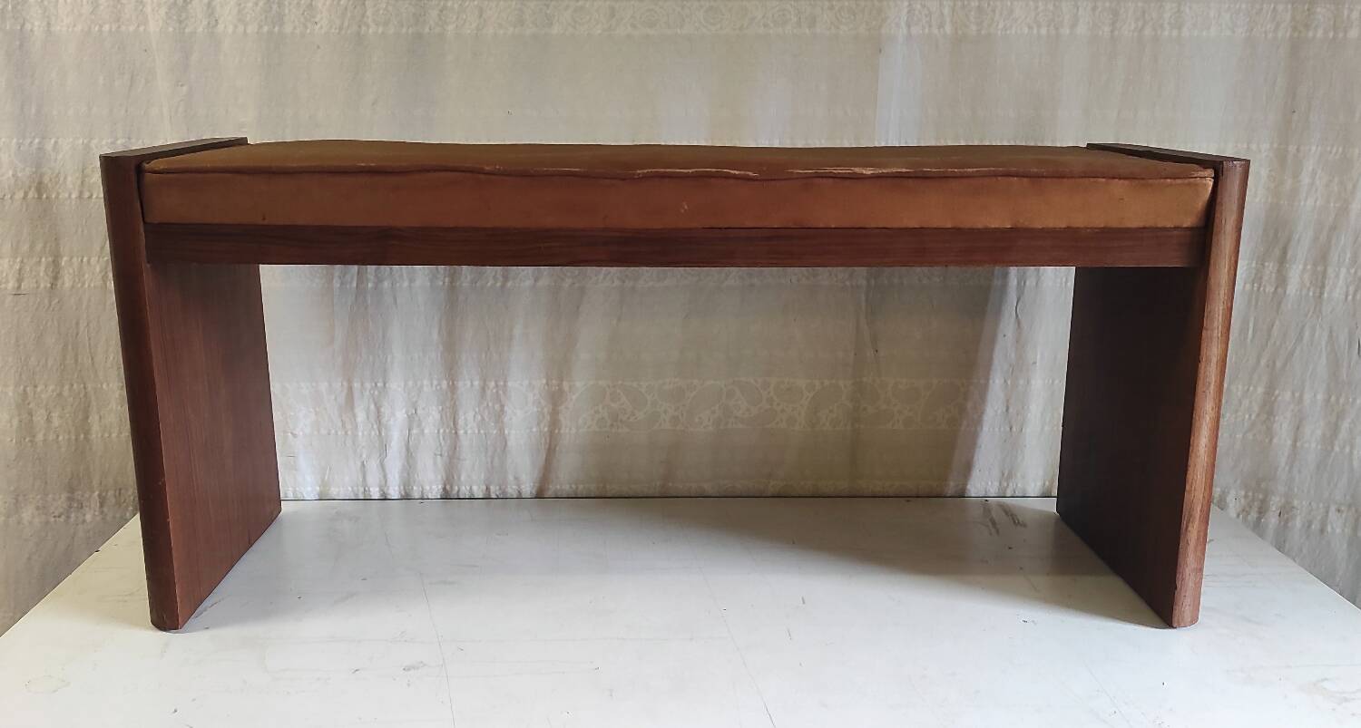 Art Deco design bench in wood and fabric - 1930s/40s