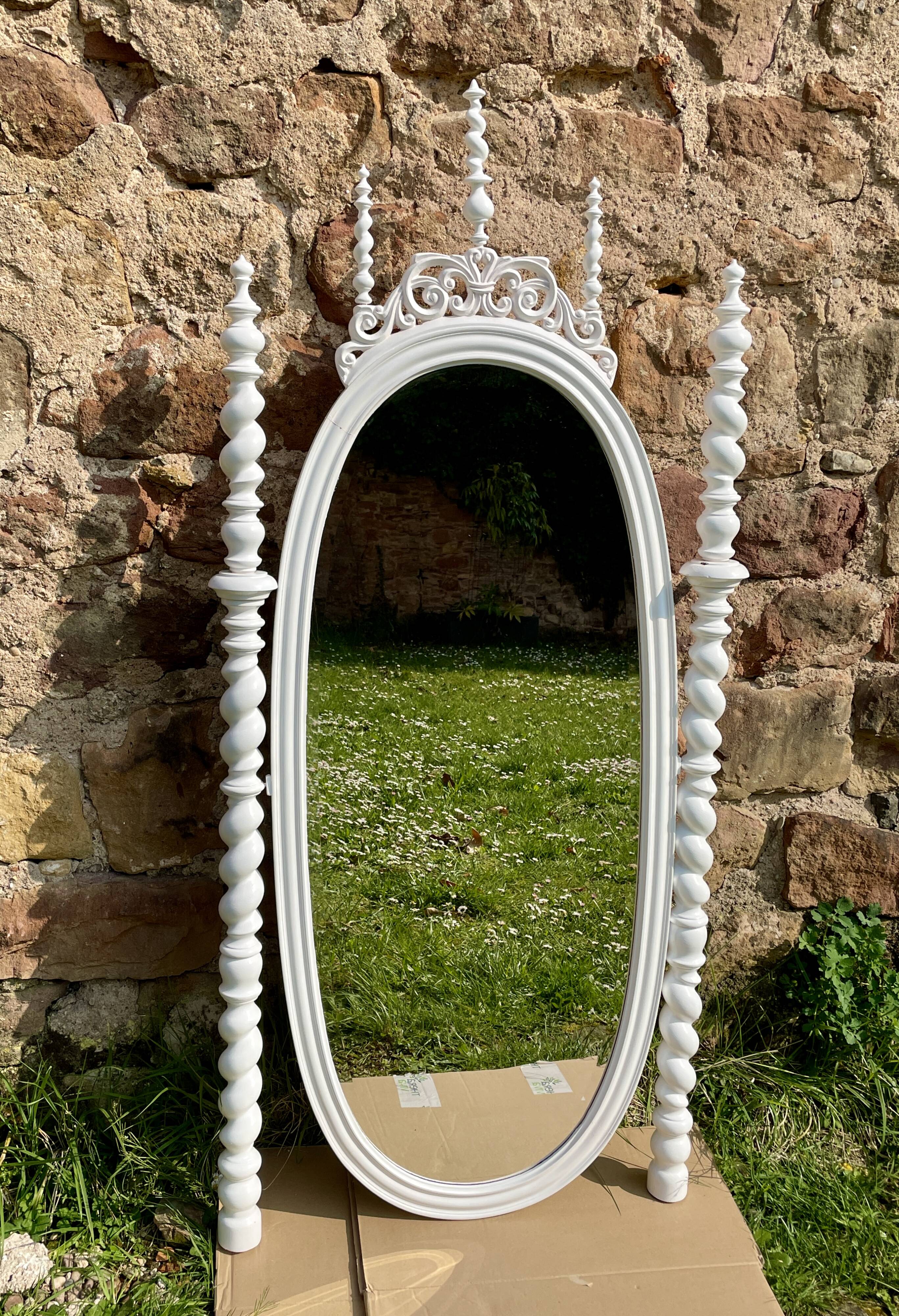 Late 19th century Portuguese wooden mirror, Bilros style - Rare