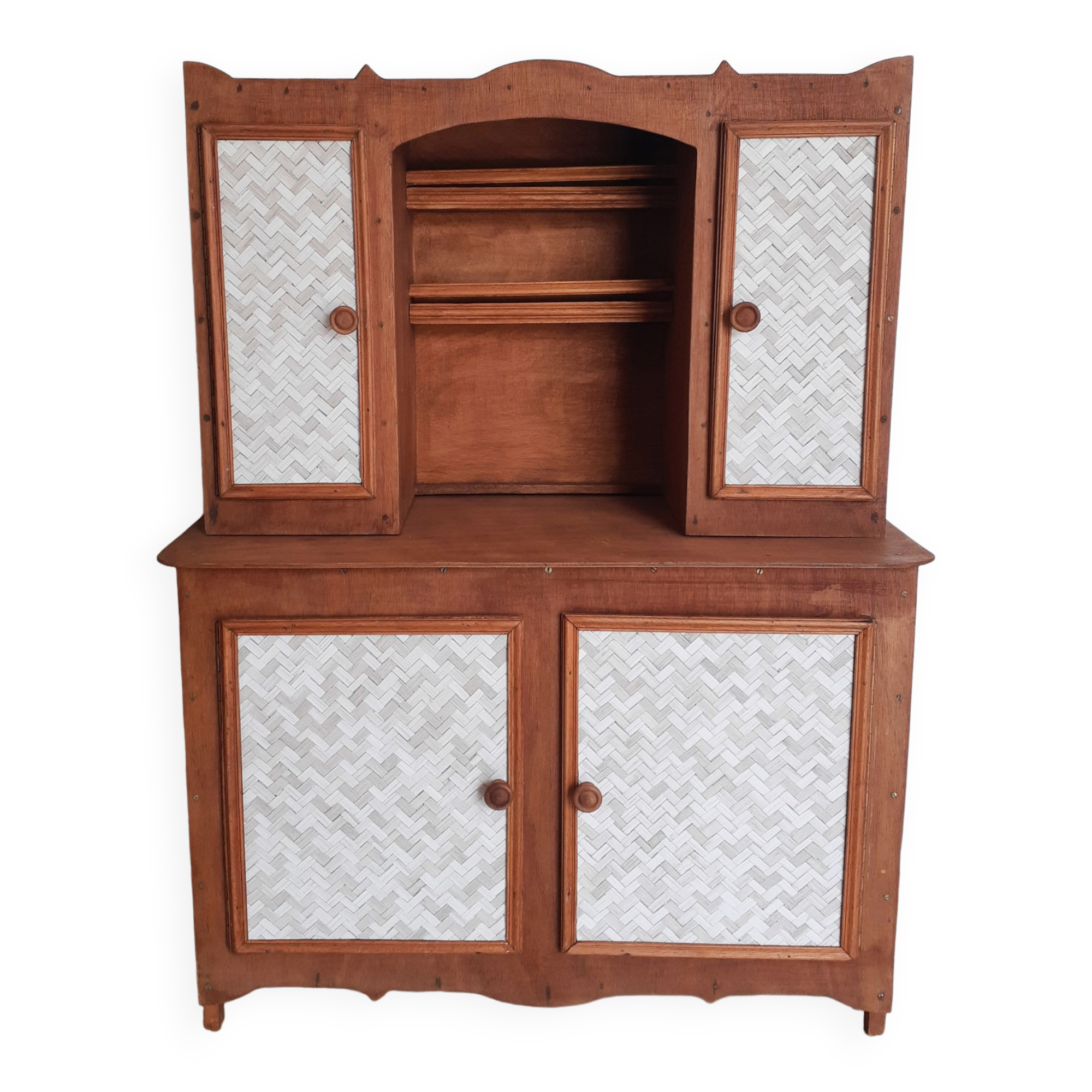 BUFFET VAISSELIER EN BOIS DE NOYER, MEUBLE DE POUPEE