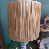 Wooden lamp and lampshade in vintage raffia