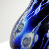 Large vintage purple art glass vase with silver glitter inclusions.