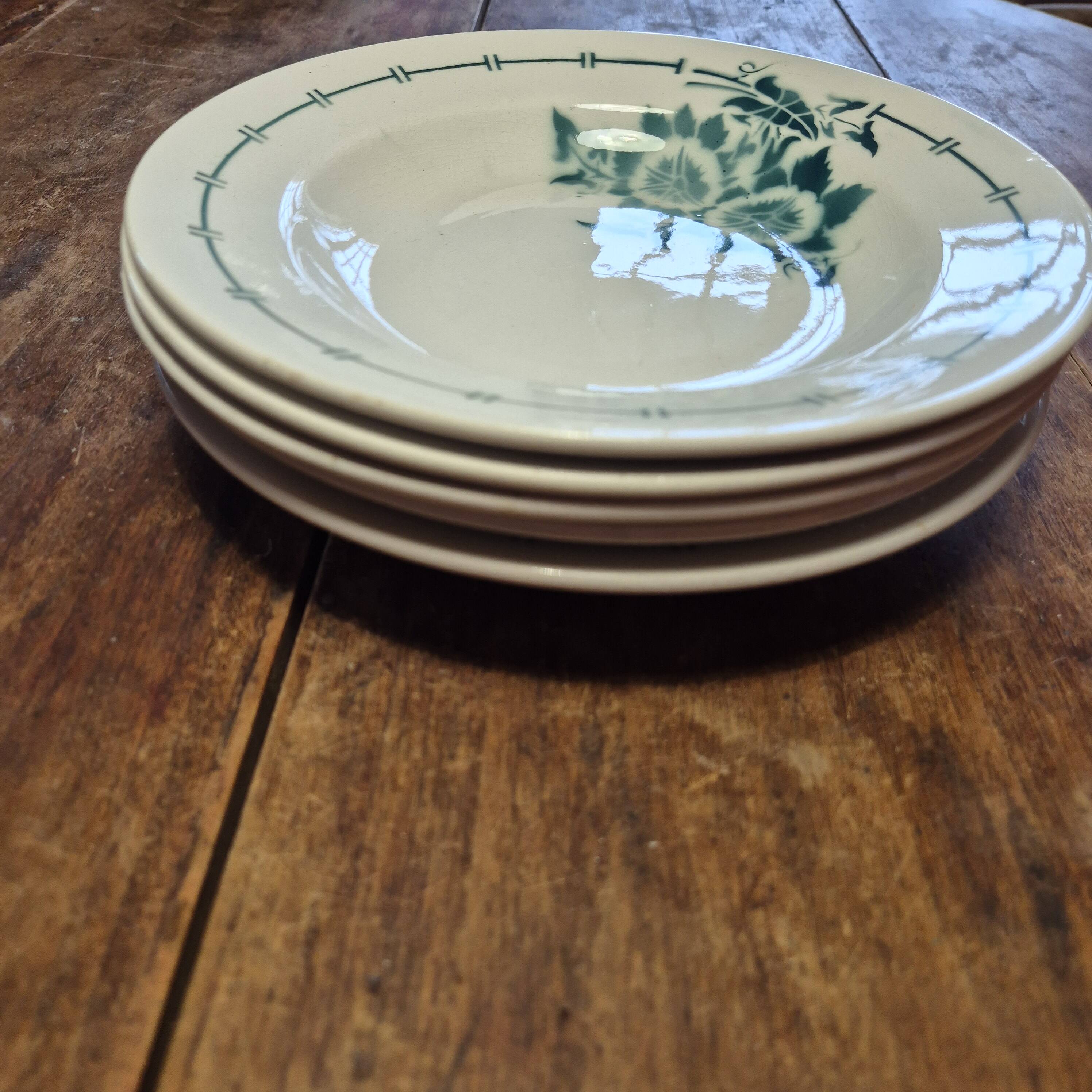 5 deep plates with green edges