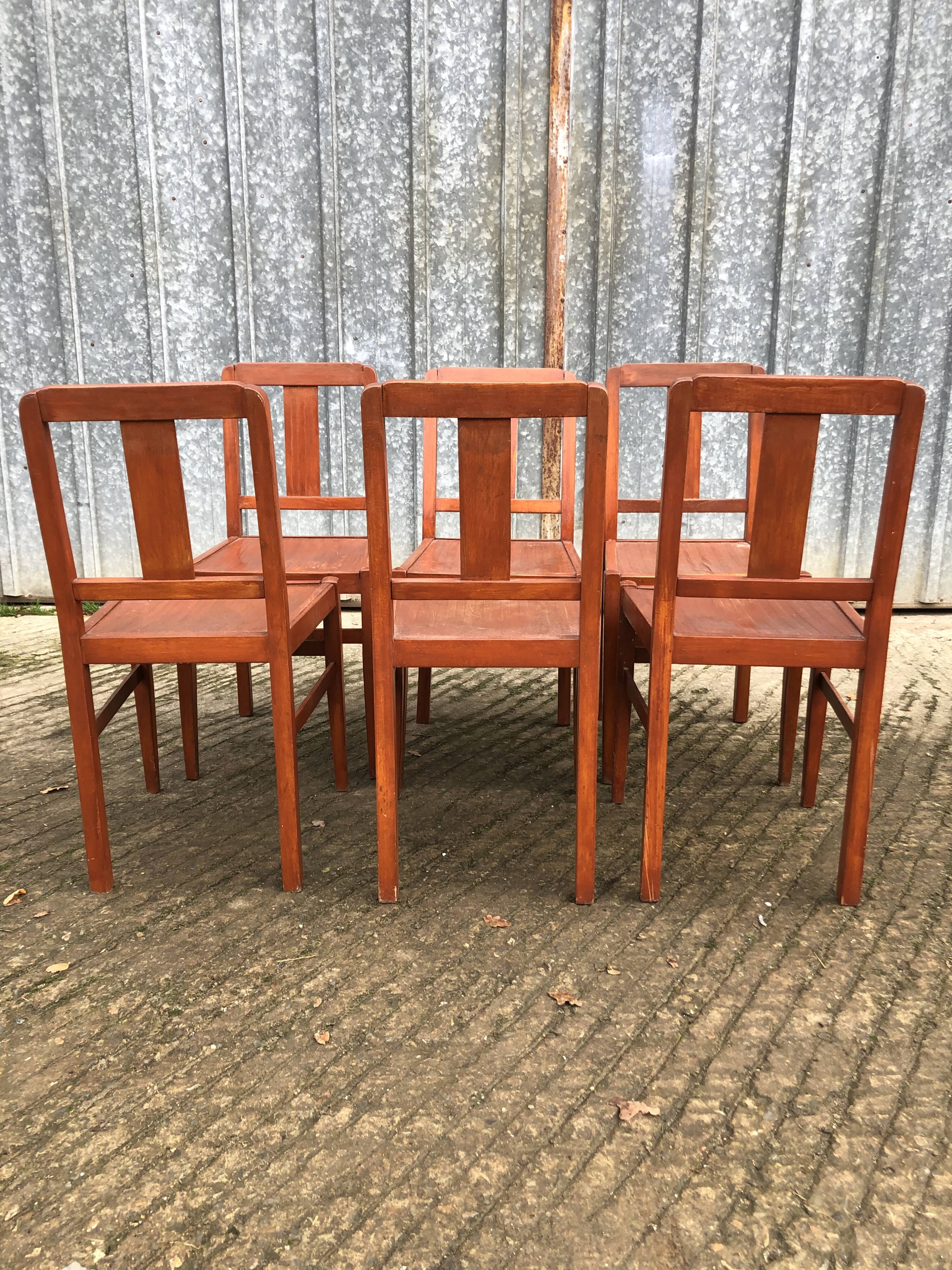 6 René Gabriel chairs from the reconstruction period in beech and plywood.