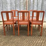 6 René Gabriel chairs from the reconstruction period in beech and plywood.