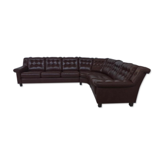 Scandinavian brown leather corner sofa 1970s