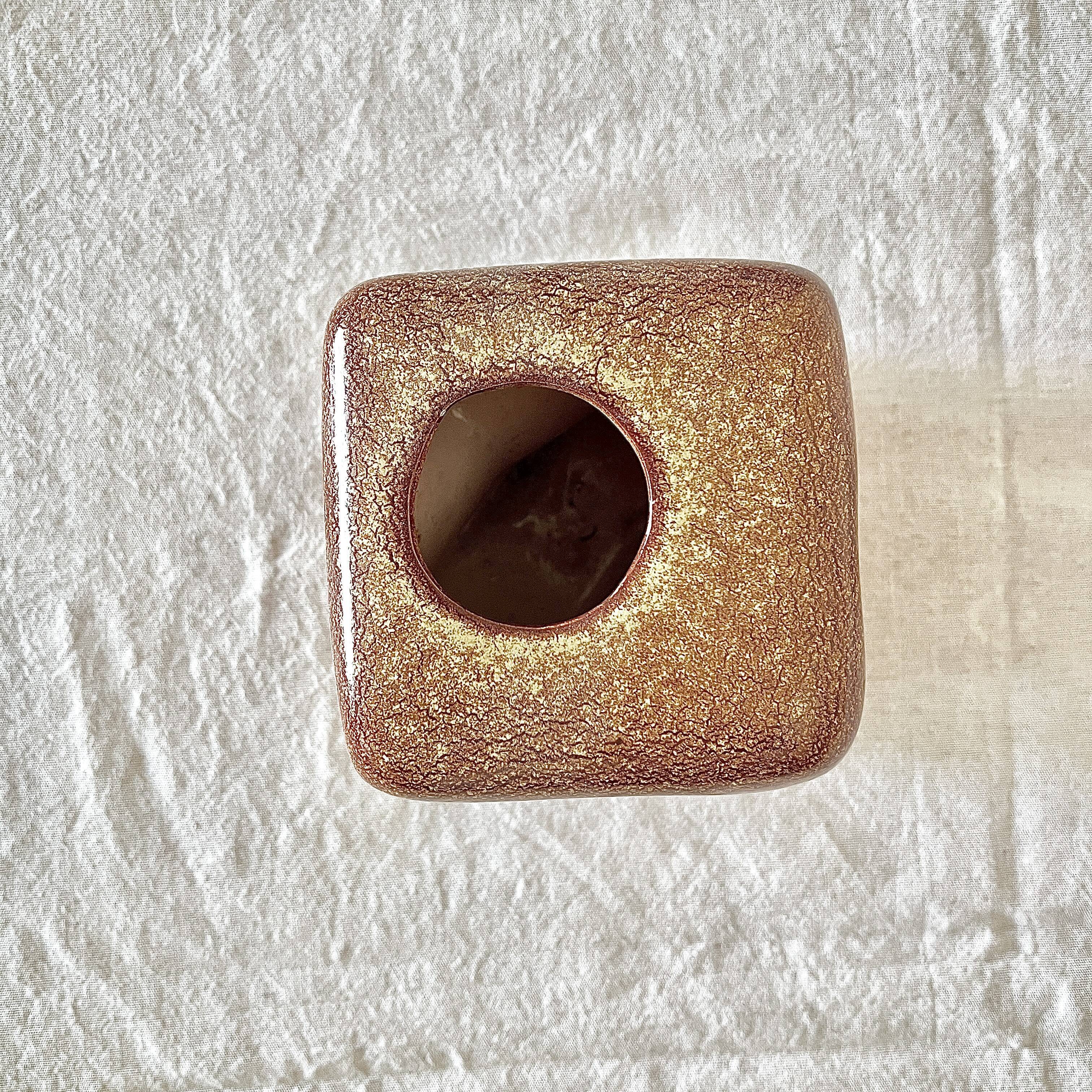 Bertoncello ,,screziato tabacco" glaze, cube vase italian vintage mid century from the 1970's by rob