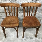 Pair of bistro chairs troquet Parisien in curved wood 1950