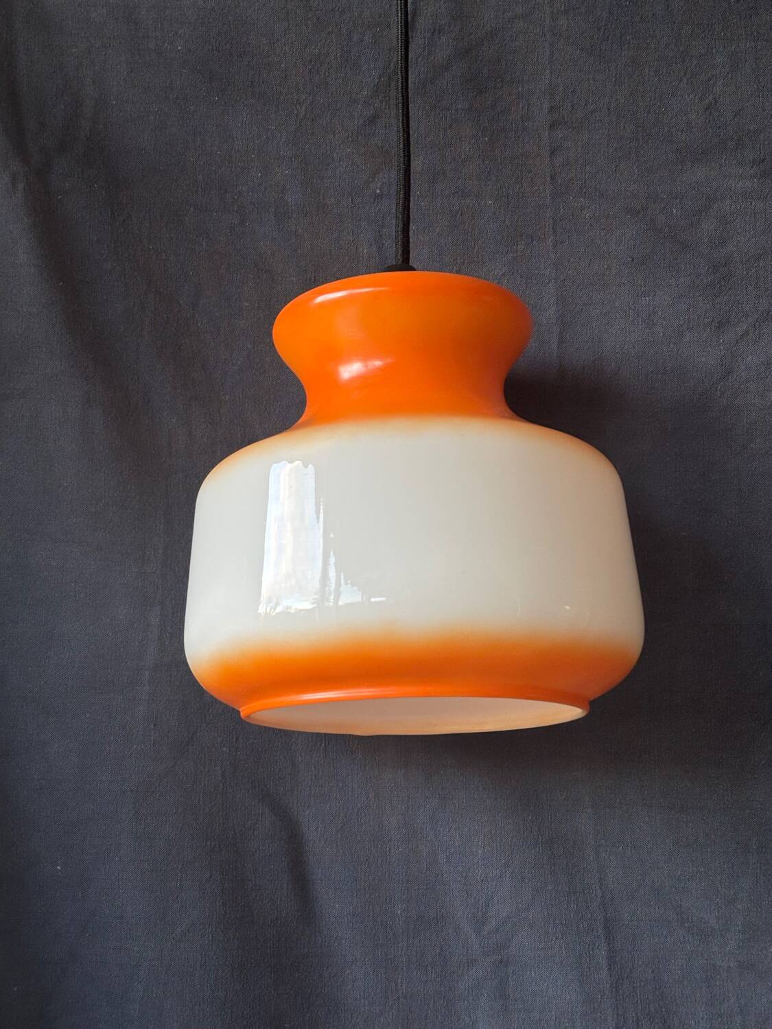 Vintage orange and white opaline pendant light from the 1960s