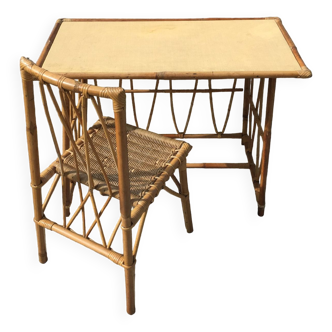 Rattan children's desk and chair