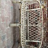 Ensemble salon fauteuils canapé, table et couturière en rotin vintage