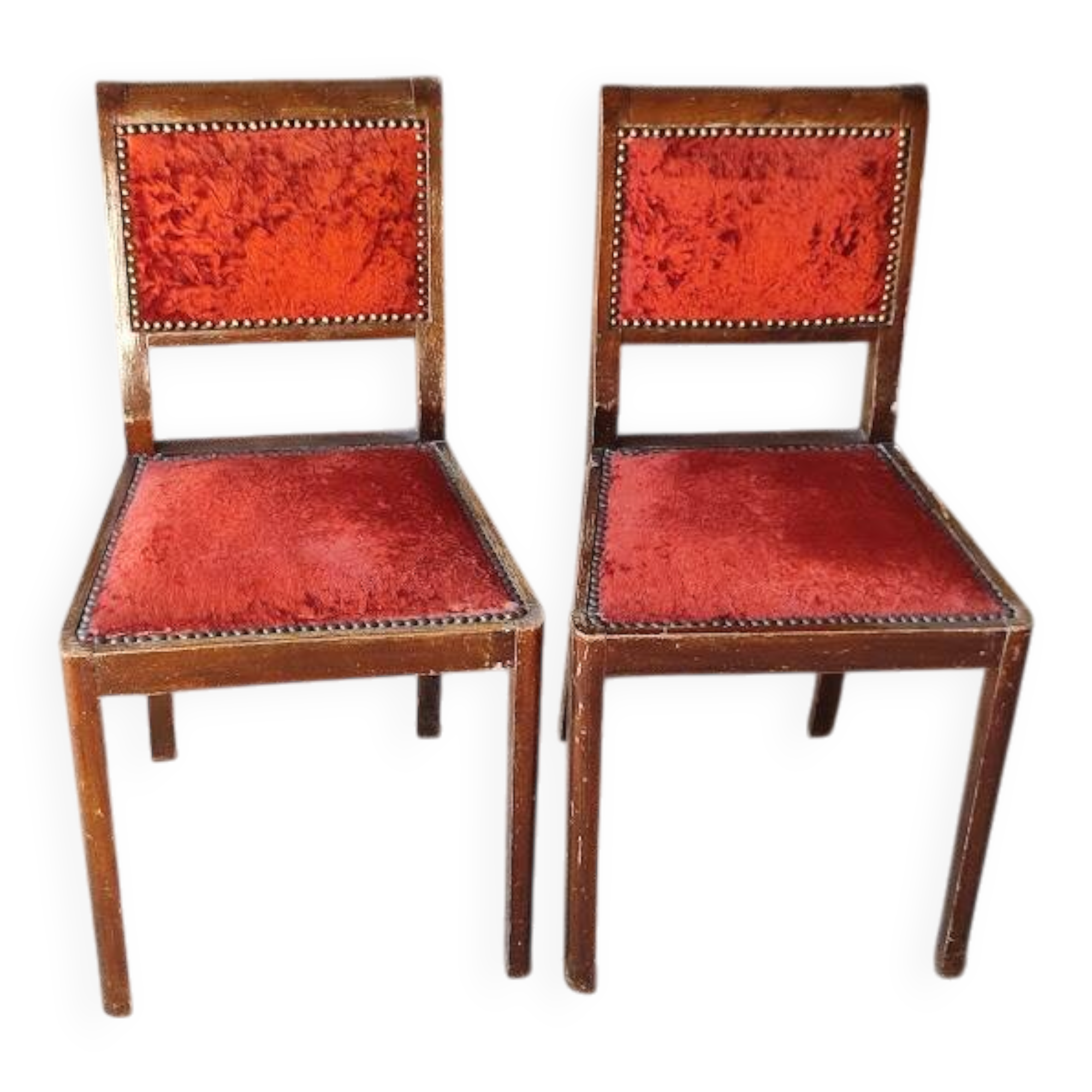 1890/1930 Pair of red velvet chairs / beech